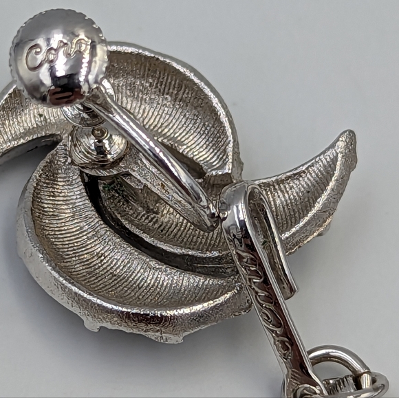 Vintage Coro Silver Tone Set Clip Earrings & Choker Wavy Links Necklace Brushed - Picture 9 of 12